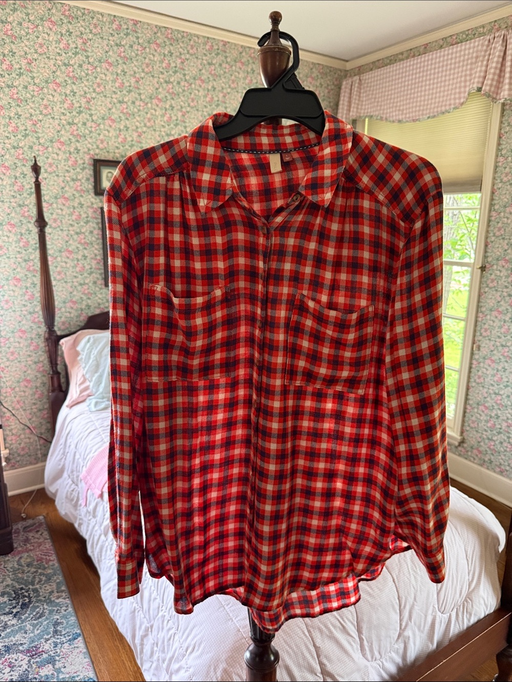 Pilcro Red and Navy Plaid Button-Down Shirt